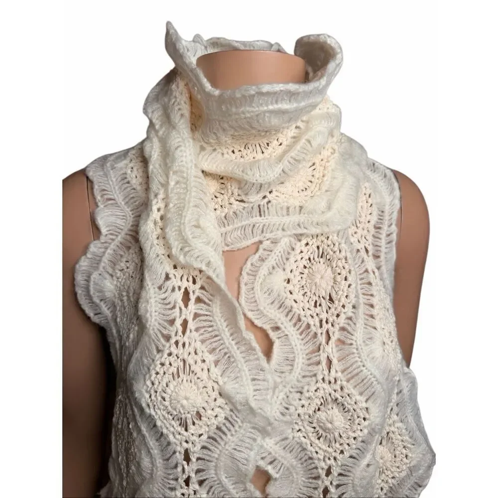 NWT Zara Limited Edition Crochet Knit Scarf Ecru – 96” Long Boho Luxe Wrap